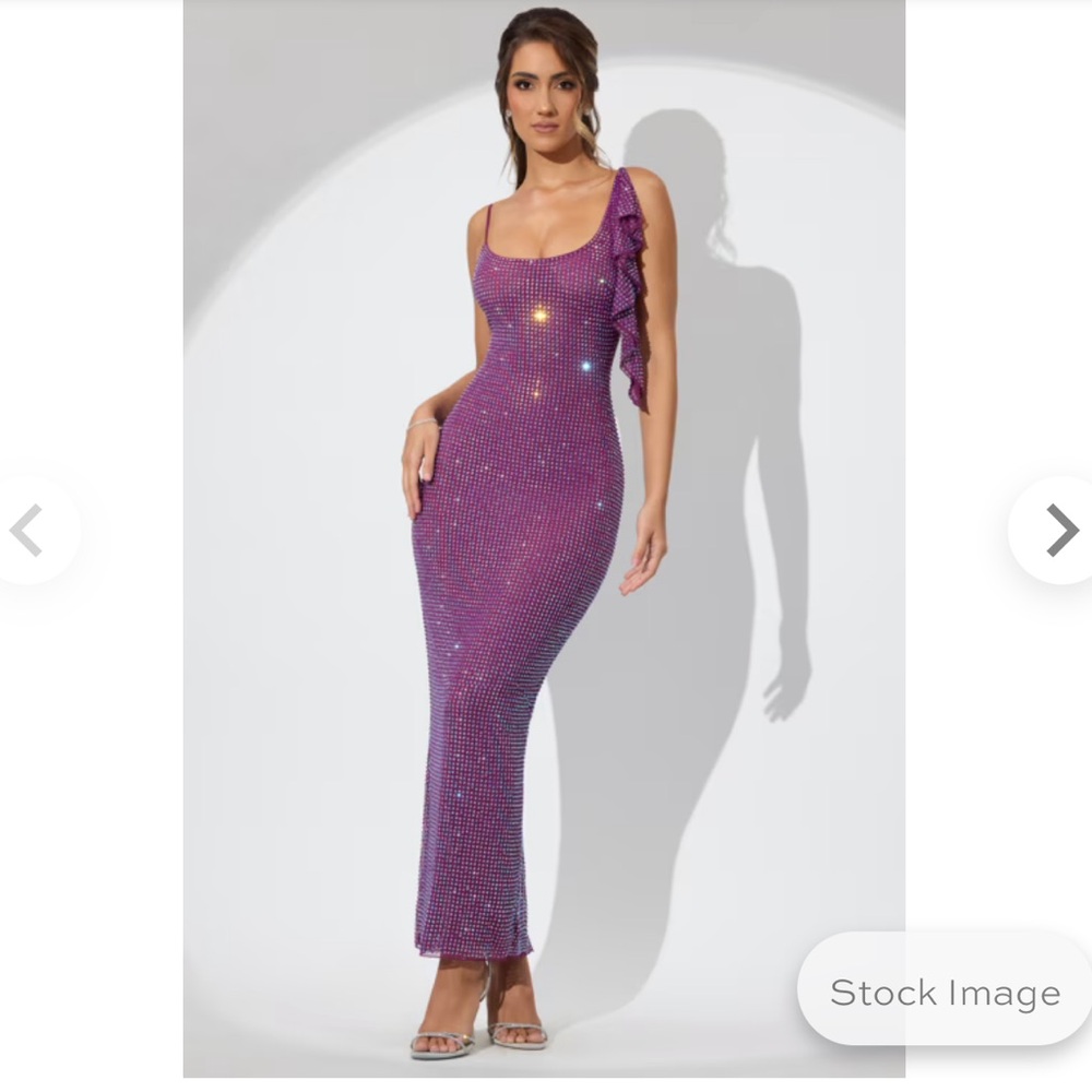 OhPolly Purple Embellished One-Shoulder Maxi Dress